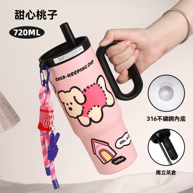 【預購】316大容量可愛汽車杯保温杯貼紙掛飾720ML