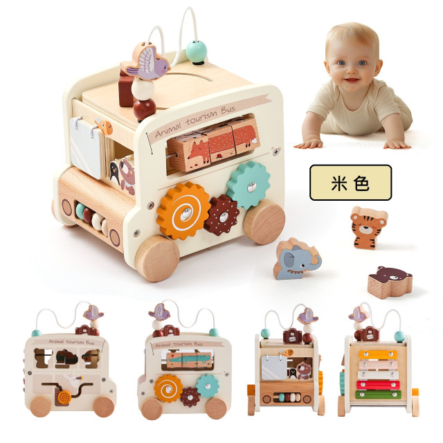 【預購】兒童木製益智蒙氏巴士車玩具