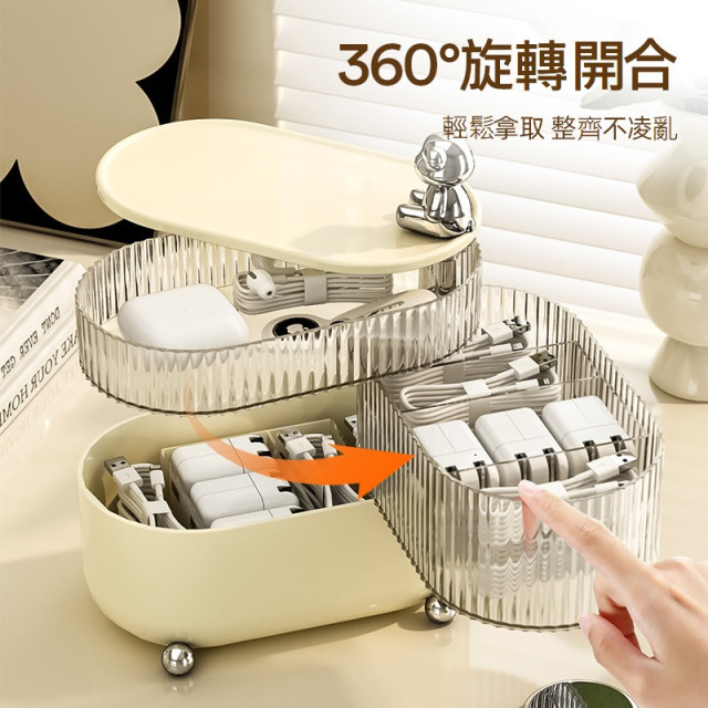 【預購】質感化妝品收納盒小熊奶油白(三層)