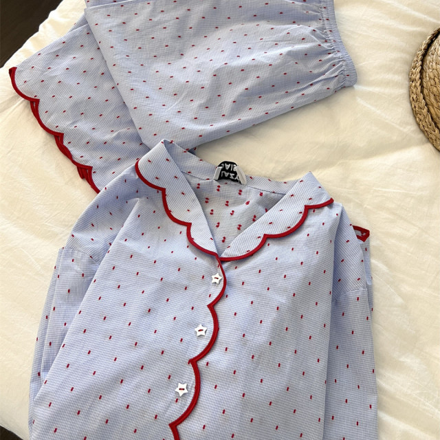 【預購】甜美高級感波點休閒長袖睡衣(S-4XL)