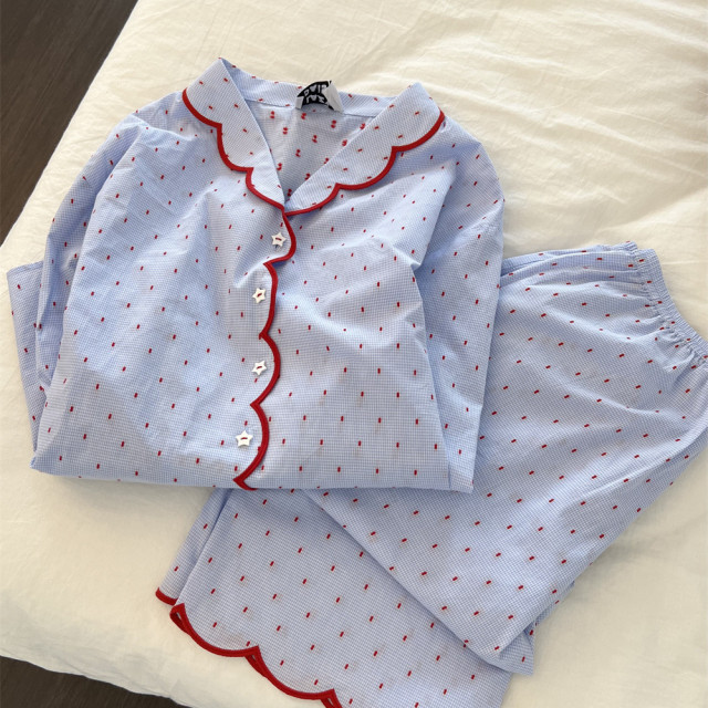 【預購】甜美高級感波點休閒長袖睡衣(S-4XL)
