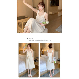 【預購】公主風吊帶睡裙女夏花邊中長款