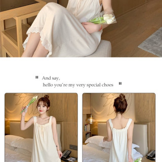 【預購】公主風吊帶睡裙女夏花邊中長款