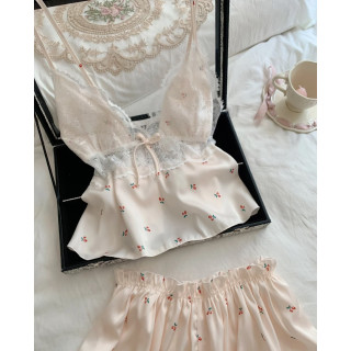 【預購】夏季少女純欲吊帶短褲家居服-紅櫻桃