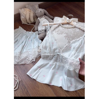 【預購】夏季少女純欲吊帶短褲家居服-藍玫瑰