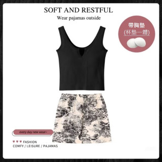 【預購】小碎花帶胸墊無袖短褲家居服(5色)