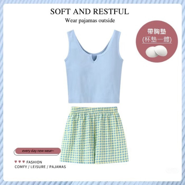 【預購】小碎花帶胸墊無袖短褲家居服(5色)