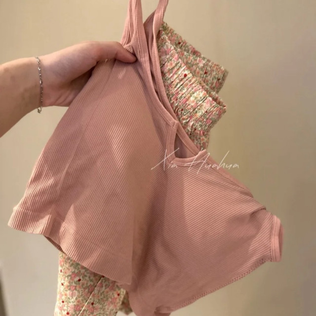 【預購】小碎花帶胸墊無袖短褲家居服(5色)