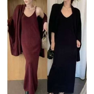 【預購】法式慵懶風針織披肩吊帶裙兩件套