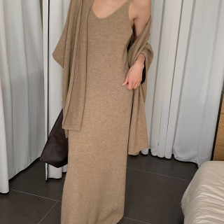 【預購】法式慵懶風針織披肩吊帶裙兩件套