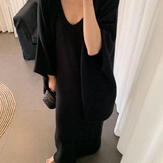 【預購】法式慵懶風針織披肩吊帶裙兩件套