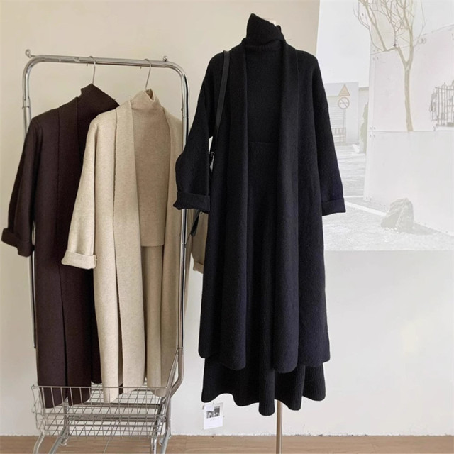 【預購】新款顯瘦寬鬆毛衣+罩衫+裙三件套