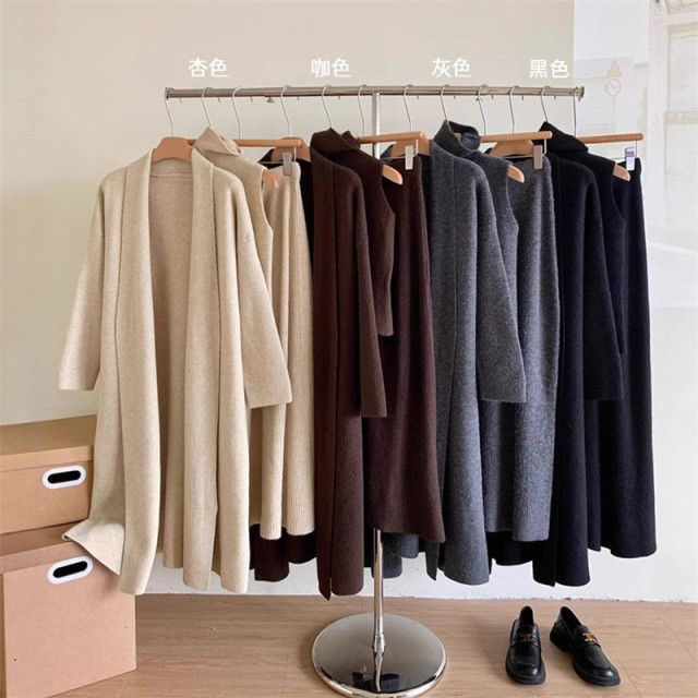 【預購】新款顯瘦寬鬆毛衣+罩衫+裙三件套