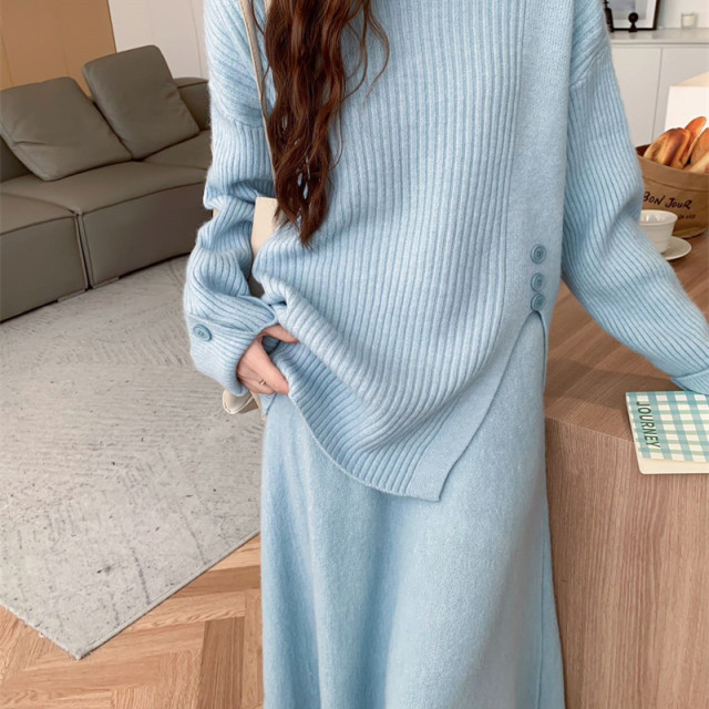 【預購】慵懶風毛衣套裝裙(8色)