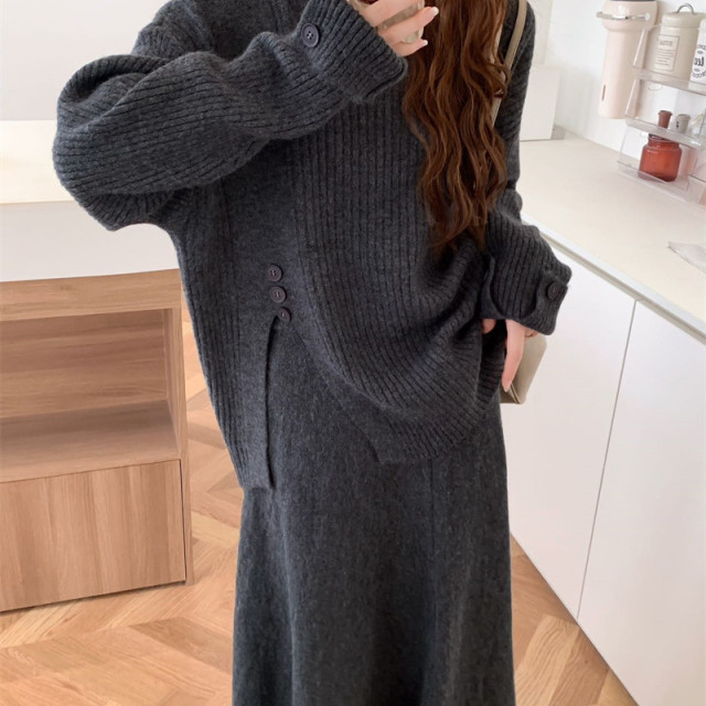 【預購】慵懶風毛衣套裝裙(8色)