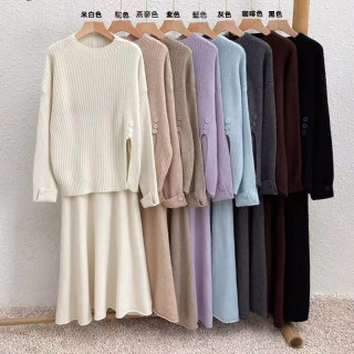 【預購】慵懶風毛衣套裝裙(8色)