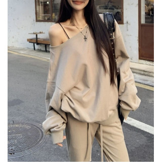 【預購】卡其色衛衣微喇叭褲休閒運動套裝