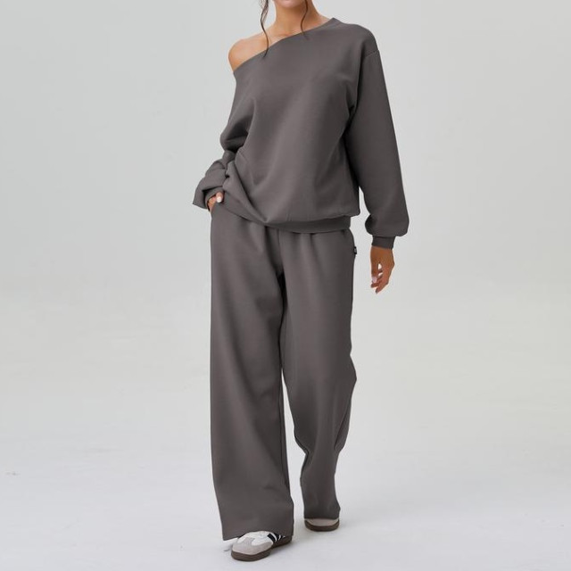 【預購】歐美風斜肩運動風休閒時尚兩件套裝(5色)