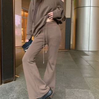 【預購】慵懶露肩衛衣高腰微喇叭長褲套裝(2色)