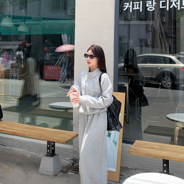 【預購】寬鬆休閒衛衣高腰慵懶半身裙(2色)