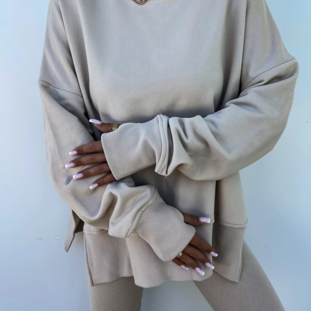 【預購】長袖衛衣+高腰緊身褲套裝(三色)