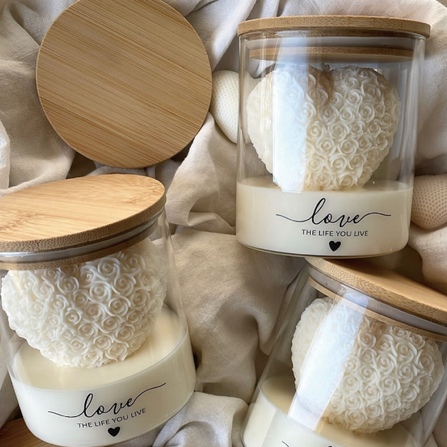 【預購】愛心玫瑰玻璃杯香氛蠟燭