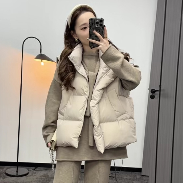 【預購】立領寬鬆羽絨棉背心(3色)