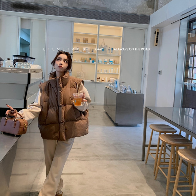 【預購】立領寬鬆羽絨棉背心(3色)