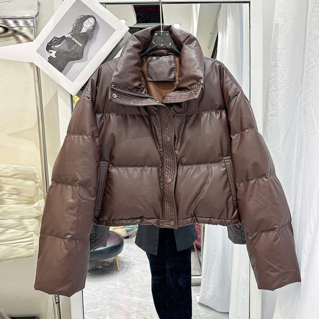 【預購】PU皮羽絨棉外套 (四色)