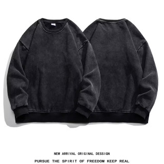 【預購】圓領復古純棉加絨水洗衛衣