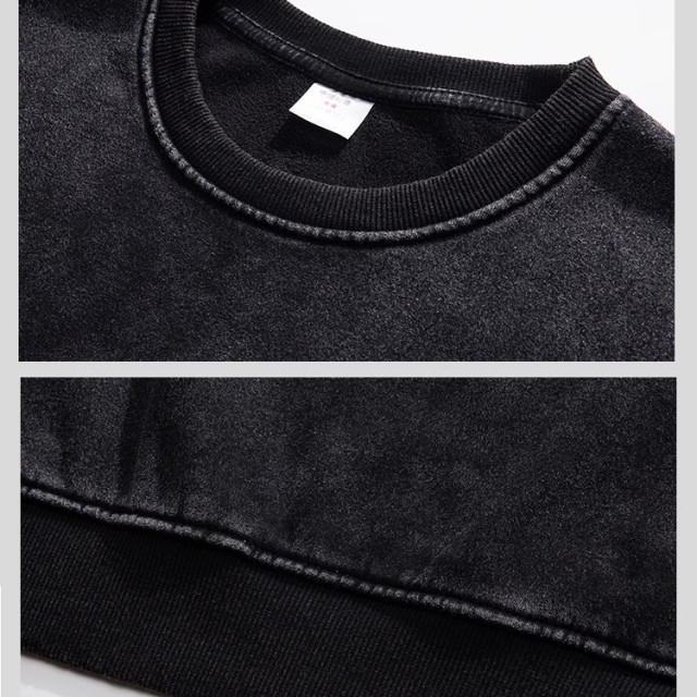 【預購】圓領復古純棉加絨水洗衛衣