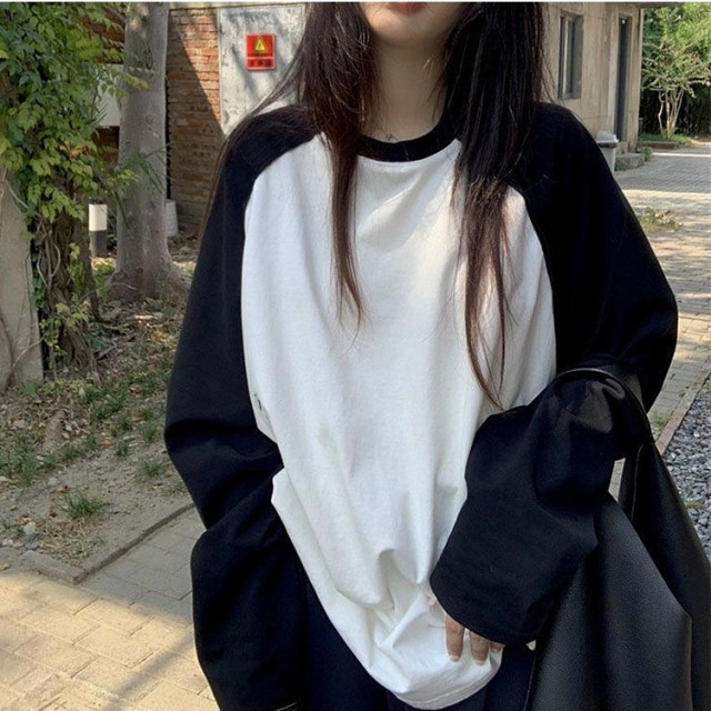 【預購】黑白拼接袖棉T