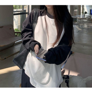 【預購】黑白拼接袖棉T