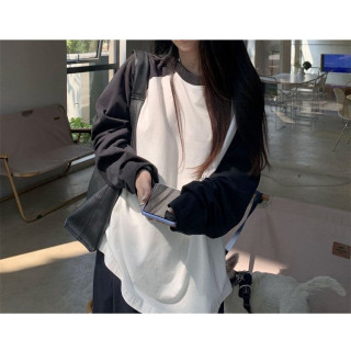 【預購】黑白拼接袖棉T