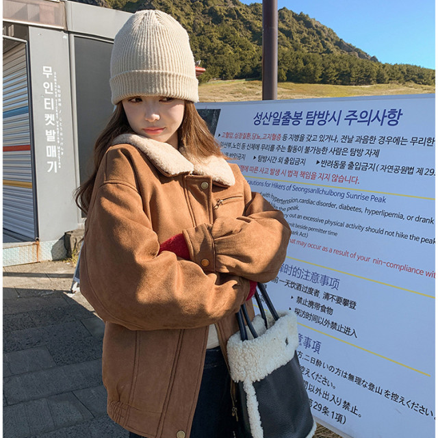 【預購】美拉德白鴨絨韓系麂皮外套