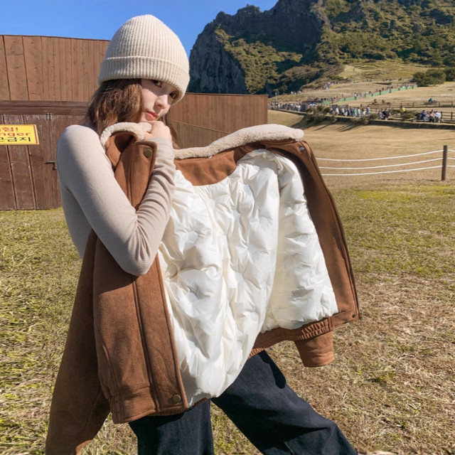 【預購】美拉德白鴨絨韓系麂皮外套