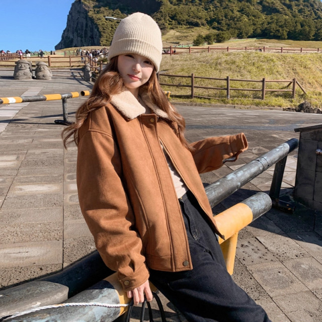 【預購】美拉德白鴨絨韓系麂皮外套