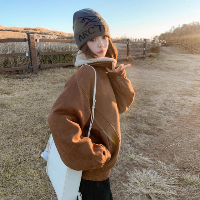 【預購】美拉德白鴨絨韓系麂皮外套