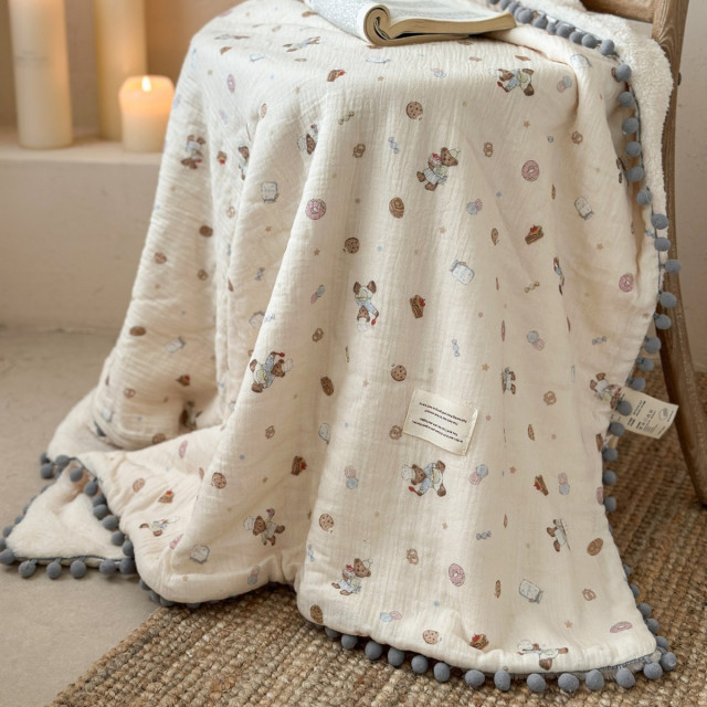 【預購】可愛球球紗布絨童毯120*150cm