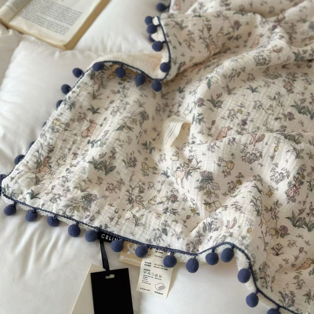 【預購】可愛球球紗布絨童毯120*150cm