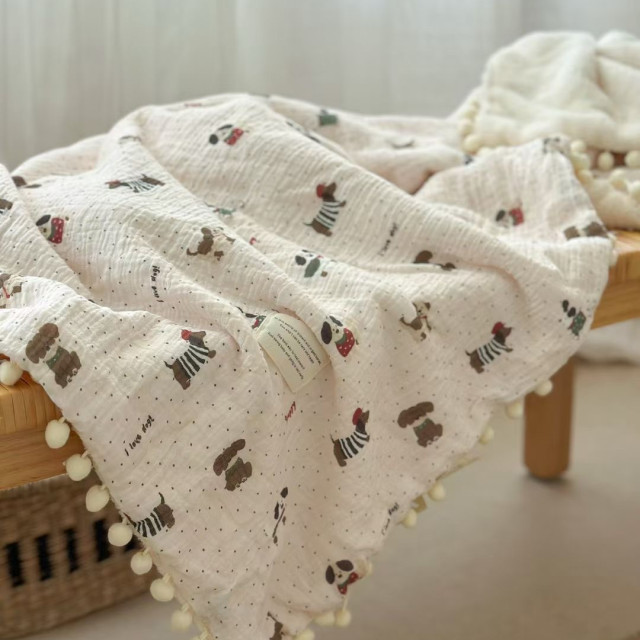 【預購】可愛球球紗布絨童毯120*150cm