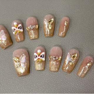 【預購】燙金醒獅手工穿戴甲