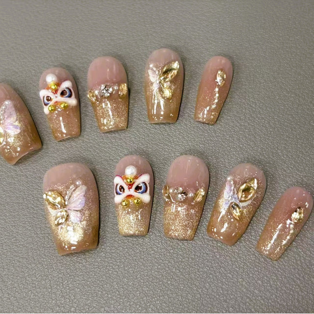 【預購】燙金醒獅手工穿戴甲