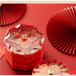 【預購】新年紅色帶蓋乾果盒(單層)