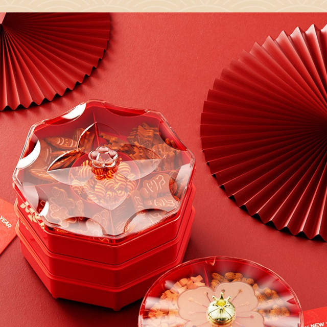 【預購】新年紅色帶蓋乾果盒(單層)