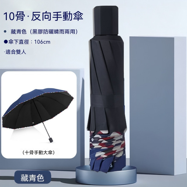 【預購】商務款加大十骨黑膠抗風晴雨傘(4色)