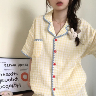 【預購】夏季可愛撞色格紋睡衣