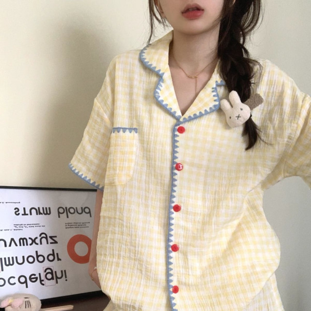 【預購】夏季可愛撞色格紋睡衣