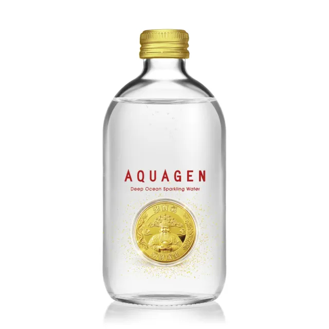 【大江生活】AQUAGEN海洋深層氣泡飲/氣泡水330mlx24入-氣定財聚限定版(聚財金雞12瓶 & 金運錢母12瓶)