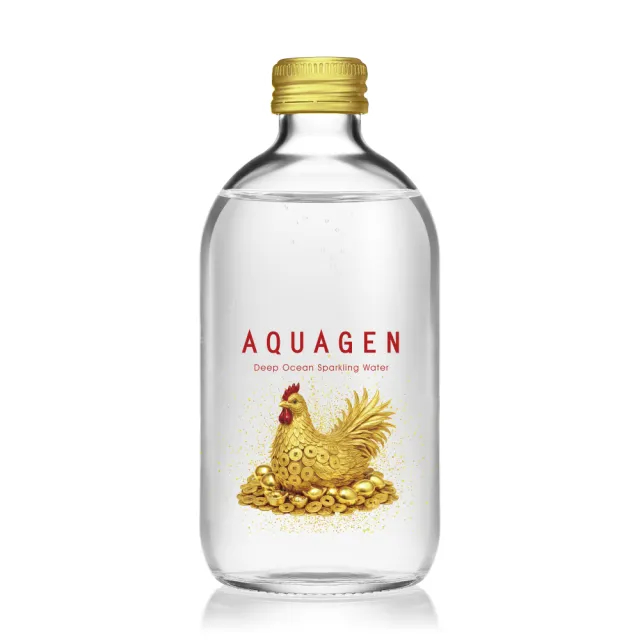【大江生活】AQUAGEN海洋深層氣泡飲/氣泡水330mlx24入-氣定財聚限定版(聚財金雞12瓶 & 金運錢母12瓶)